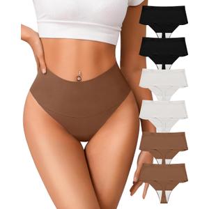 High Waisted Thongs Underwear for Women Seamless No Show Panties Soft Tagless High Cut Ladies Thong 6 Pack (XL)