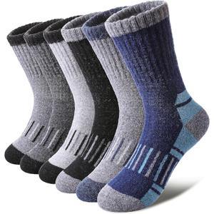 LINEMIN Kids Merino Wool Hiking Socks Toddlers Boys Girls Winter Warm Thick Thermal Boot Cushion Crew Socks 6 Pairs (4-7 Years)
