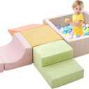 Climbing Toys for Toddlers , Toddler Climbing Toys Indoor, 5-Piece Foam Climbing Blocks with Ball Pit (Balls not Included),Soft Play Set,Toddler Climber Indoor Foam Play Gym for Climbing Crawling (Pink)