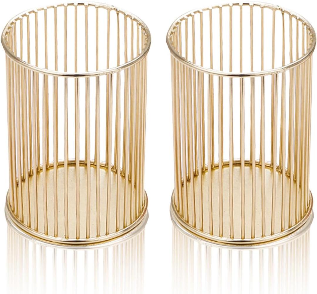 2 Packs Gold Metal Pencil Holder, Mesh Pen Holder for Desk, Makeup Brush Holder Pencil Cup Organizer for Office Home School