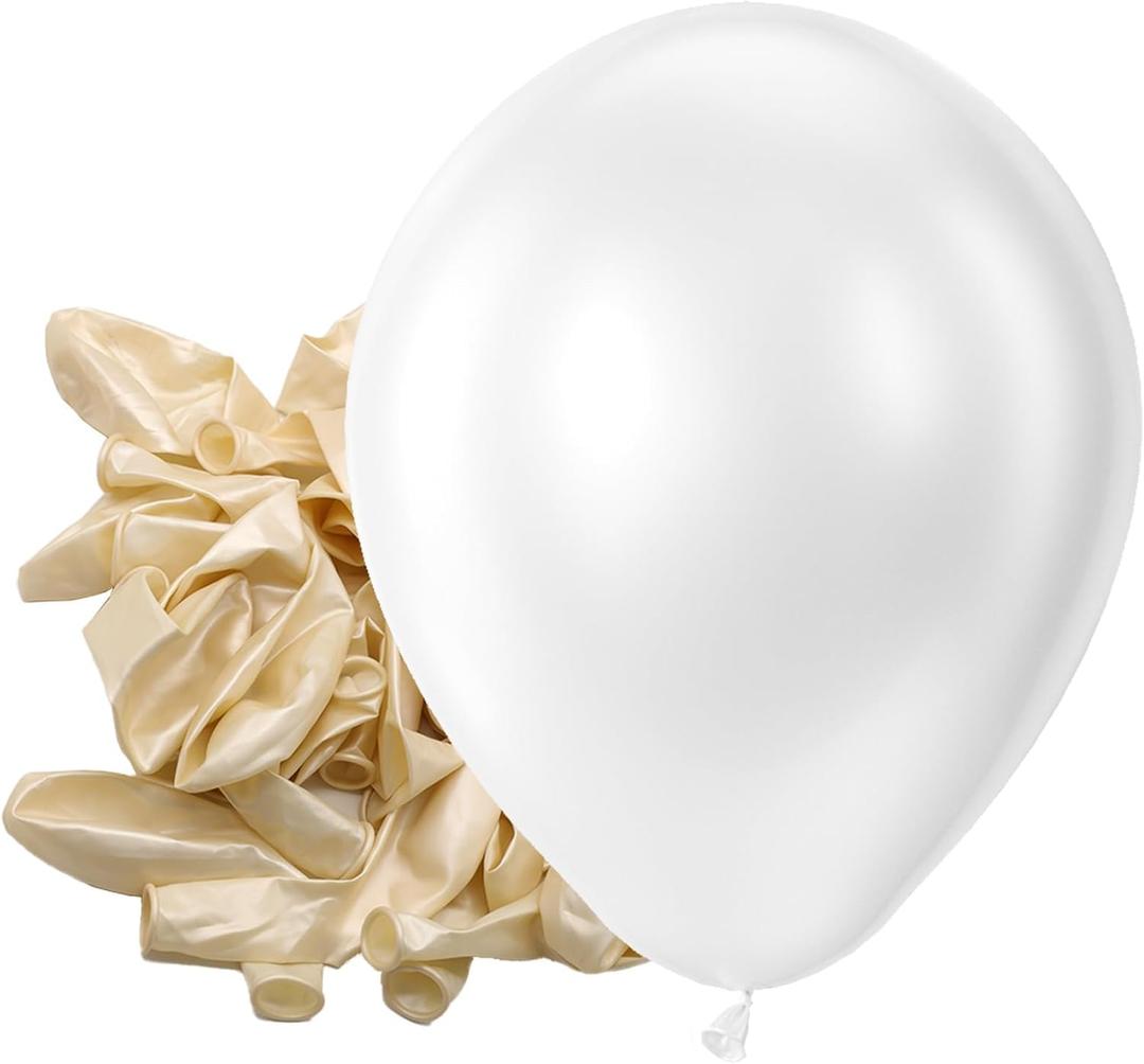 Bezente Pearl White Latex Party Balloons - 150 Pack 5 Inch Matte Small Ivory Helium Pearlescent White Balloons for Anniversary Wedding Baby Shower Birthday Party Decorations (04-white-a22)