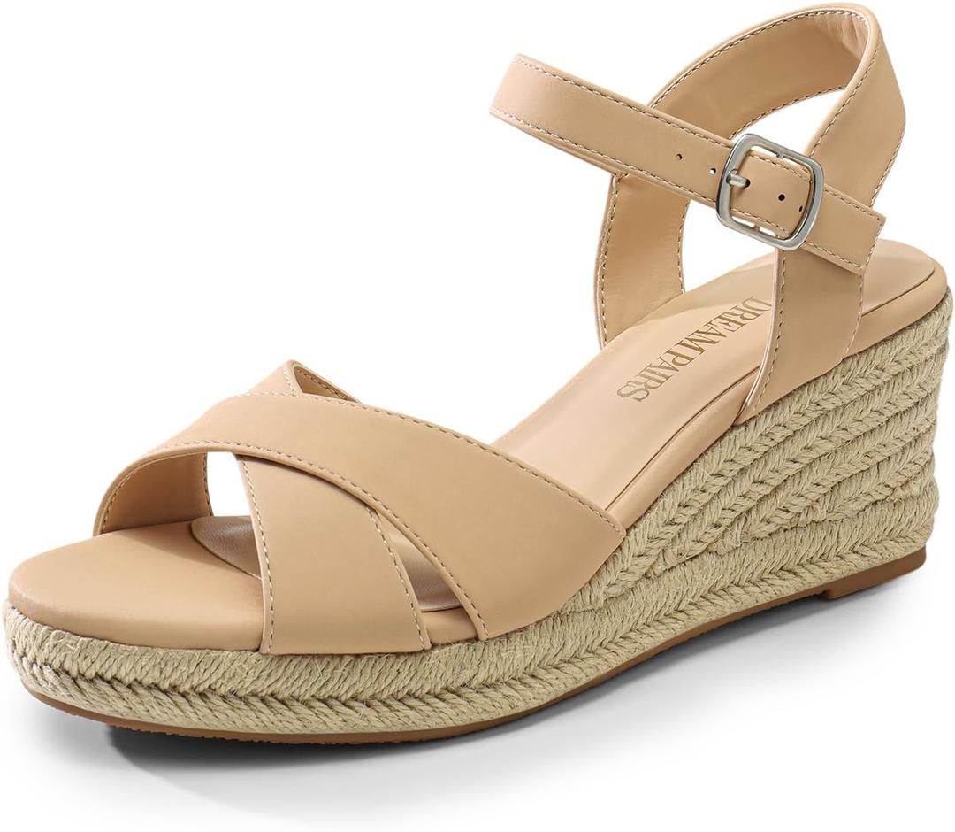 DREAM PAIRS Espadrille Dressy Wedge Sandals, Women's Platform Sandals Casual Summer, Comfortable High Heeled Wedges with Adjustable Buckle, 8