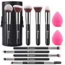 BEAKEY 13PCS Makeup Brush Set with Case & 2 Sponges, 10 Brushes Full Face Kit, Beginner Friendly, Soft Synthetic Bristles for Smooth Even Application, Travel Kit for Face & Eyes