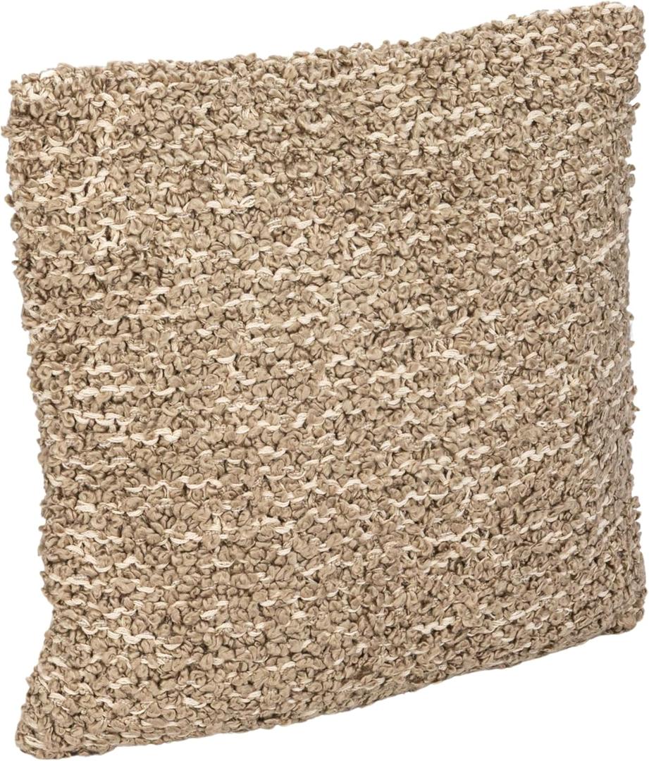 Creative Co-Op, Brown Woven Cotton Blend Boucl Pillow, Cream, Square, 20"