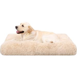 KSIIA Dog Crate Bed Washable Dog Beds for Large Dogs Deluxe Plush Fluffy Comfy Thick Kennel Pad Anti-Slip & Anti-Scratch Pet Sleeping Mat, 35 x 23 Inch, Camel