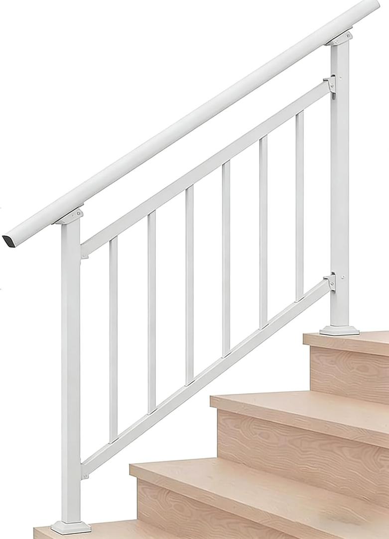 Handrails for Outdoor Steps,1-4 Step Stair Handrail & Indoor Stair Railing KitWhite Railings for Outdoor Steps and Hand Rails for Seniors for Porch(4 Step - White)
