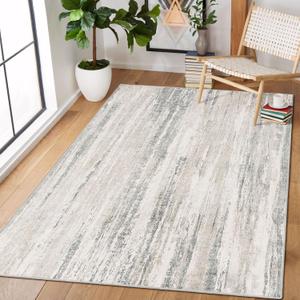 MUJOO 3x5 Rug Washable,Entryway Rug Small Area Rugs for Bedroom Living Room Kitchen Bathroom,Modern Abstract Non Slip Carpet,Indoor Entry Mat,Low Pile Throw Rug Neutral Accent Beige and Grey