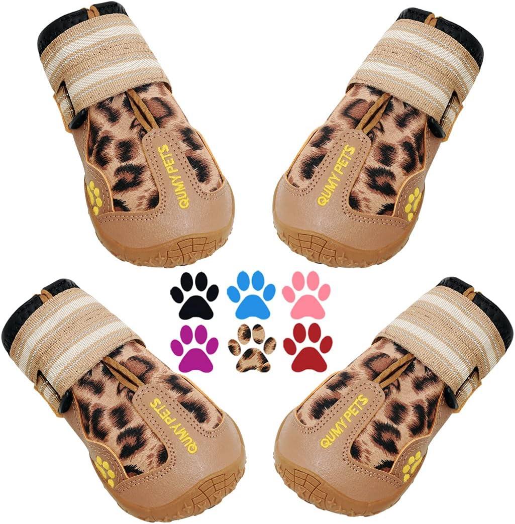 QUMY Dog Shoes for Large Dogs, Medium Dog Boots & Paw Protectors for Winter Snowy Day, Summer Hot Pavement, Water-Resistant in Rainy Weather, Outdoor Walking, Indoor Hardfloors Skid-Resistant Sole (Size 3: 2.0''x2.5''(W*L) (Pack of 4))