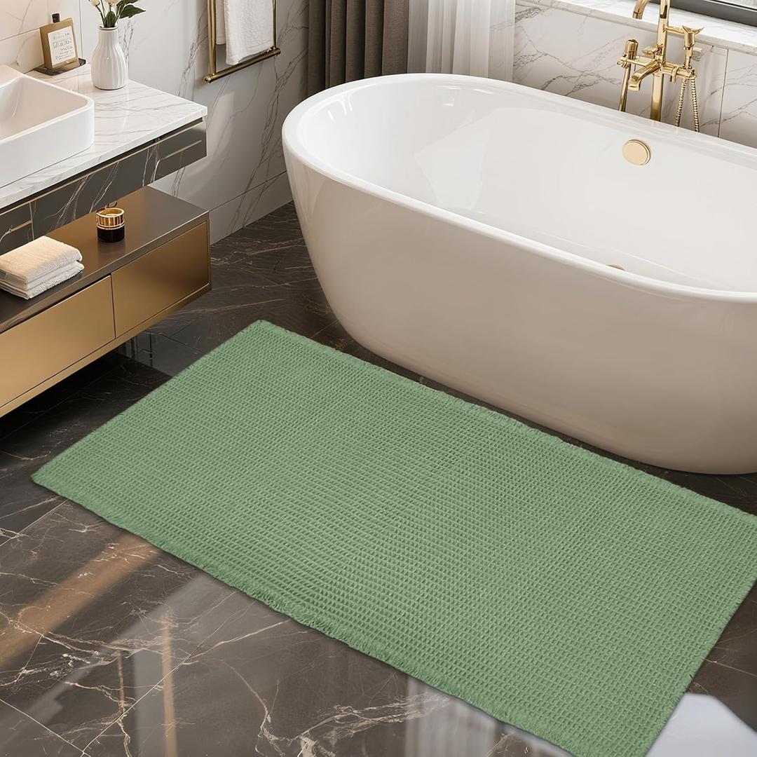 ZALL Waffle Bath Mat,Super Absorbent Non Slip Bathroom Rug,Sage Green 24x48inch,Machine Washable Ultra Soft Floor Mats
