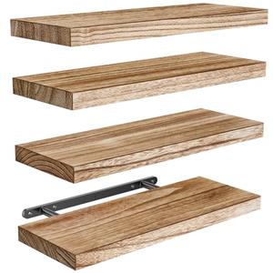 AMADA HOMEFURNISHING Floating Shelves, Paulownia Wood Wall Shelves for Living Room/Bedroom/Kitchen/Home Office, Wood Floating Shelf for Home Storage & Organization Set of 4 15.75" L x 5.91" W x 0.98"H