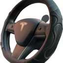 PINCTROT Comfy Grip Steering Wheel Cover for Tesla Model Y/3 2016-2025 2026 Standard/Highland/Juniper, D Shaped 14 Inch Small Sized, Flat Bottom with 3D Honeycomb Anti-Slip Design (Comfy Grip Black)