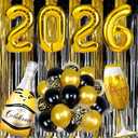 2026 Happy New Years Party Decorations, Gold Black Foil Fringe Curtains Number 2026 Party Balloons for New Year Photo Props, 2026 New Year's Eve Party SuppliesGraduation School Decor