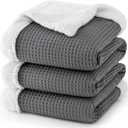 PHF Waffle Sherpa Blanket Queen Size, Luxury Warm Plush Flannel Blanket for Winter, No Shed No Pilling Cozy Soft Waffle Weave Fleece Blanket for Bed and Couch, Grey, 90x90 Inches