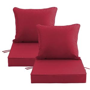 22x22 Inch Patio Chair Cushions Set of 2, Outdoor Furniture Cushions - Removable Cover, Water-Repellent, Fade-Resistant, Non-Slip Bottom & Straps, Replacement for Lawn, Porch & Deck Chair - Burgundy