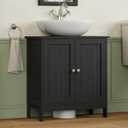 Iwell Pedestal Sink Storage Cabinet with 2 Doors and Shelf, Under Sink Cabinet, Bathroom Sink Cabinet with U-Shape, Black