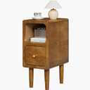 Narrow Nightstand, Solid Wood Night Stand with Drawers, Walnut Mid Century Modern Nightstand, Small Beside Table with Open Storage Shelf for Bedroom (10 inch) (9.7*15*22.8 Inch)