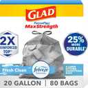 Glad ForceFlex MaxStrength Kitchen Trash Bags, 20 Gal, Fresh Clean Febreze, 80 Ct (Package May Vary)