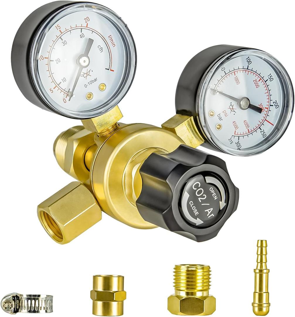 CO2 Argon Regulator Gauges Gas Welding, 0-4500PSI Argon Gas Regulator for Mig Tig Weld, CGA580 Inlet Connection