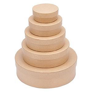 BENECREAT 5 Sizes Papier Mache Flat Round Boxes Nesting Stacking Craft Paper Gift Box for Candy Chocolate Biscuits, Halloween Christmas, Wedding Festival Gift Packaging