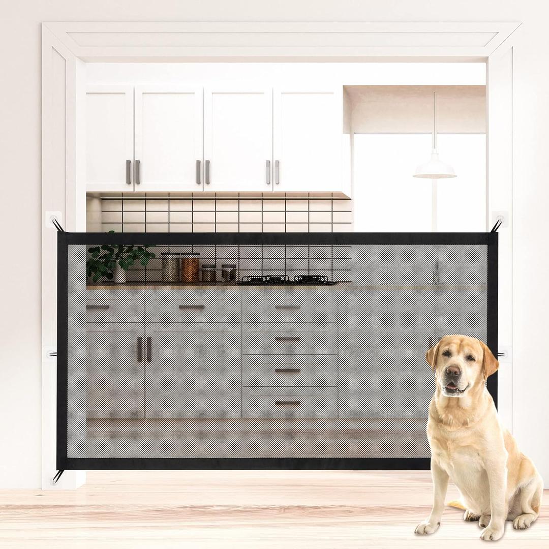 NWK Magic Dog Gate for Stairs Pet Gate for The House Providing a Safe Enclosure for Pets to Play and Rest, 6 Hooks Design (30'' X 70'')