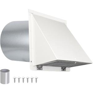6 Inch Hooded Wall Vent with Screen and Damper,6 Inch Exhaust Vent Cover Cap for Outdoor Kitchen Range Hood Dryer Ventilation,Outside Wall Mount Extractor for House Air Exhaust,Galvanized Steel,White