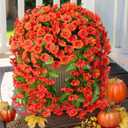 HyeFlora Artificial Fake Fall Hanging Flowers Plants for Outdoor Outside, 2PCS Faux Silk Orange Morning Glory Trailing Vines UV Resistant Look Real for Home Planter Porch Patio