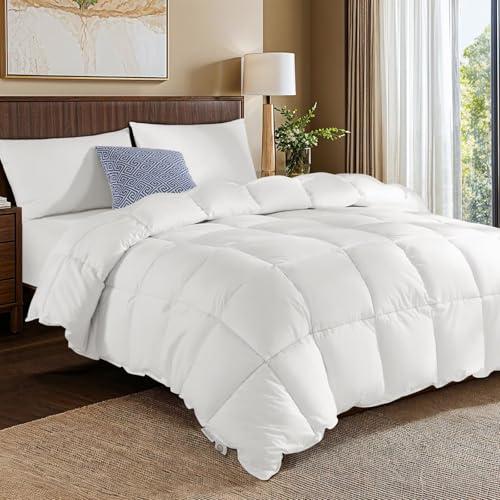 Rwlvpe Hungary Goose Down Comforter King Size, 850 Fill Power All Season Duvet Insert 60% Goose Down 40% Goose Feather, 600TC Ultra-Soft 100% Cotton Cover, Fluffy Cozy (106"x90", White)