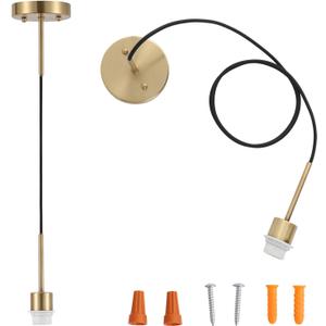 Pendant Light Kit Adjustable Hanging Light, E26 Vintage Lamp Socket DIY Pendant Light Cord, Semi Ceiling Pendant Lighting for Kitchen Island, Dining Room, Bedroom, Gold