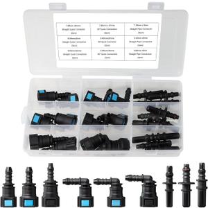 Fuel Line Quick Connect Kit 24PCS,Assorted 5/16 3/8 Fuel Line Fittings Nylon Straight Push-On Release Hose Connector