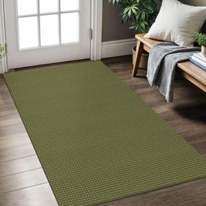 Rugs for Entryway 3x5 ft Washable Area Rug Non Slip Rubber Backed Entry Rug Woven Indoor Door Mat Cotton Kitchen Rugs Floor Carpet for Entryway, Foyer, Backdoor, Olive Green/Earthy Green