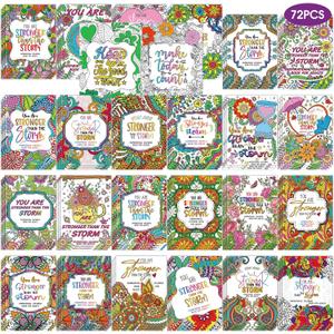 72 Pcs Motivate Coloring Book for Adult Kids Bulk, DIY Art Coloring Book for Drawing with Flower Motivational Words for Stress Relief Party Favors Goodie Bag Filler