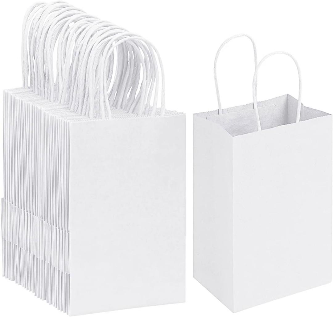RACETOP White Paper Bags with Handles Bulk,8"x4.5"x10.8" 50Pcs,Kraft Paper Bags Party Favor Bags Shopping Bags Kraft Bags White Paper Gift Bags with Handles Bulk (1 Count (Pack of 100))