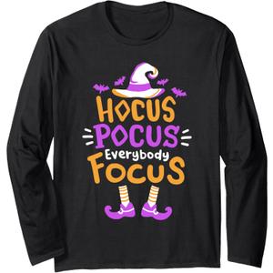 Hocus Pocus Everybody Focus Funny Halloween Costume Teachers Long Sleeve T-Shirt (XL, Black)