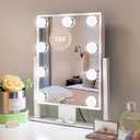 Kottova Makeup Mirror with Lights, 14" x 12" Vanity Mirror, Lighted Makeup Mirror with 3 Color Dimmable Lighting & Touch Sensor, Detachable 10X Spot Mirror, White (White-9 Led)