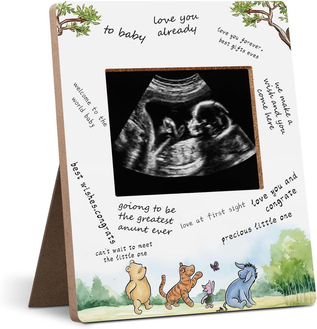 Baby Shower Sign Picture Frame - Sonogram Picture Frame & Guest Book Frame - Cute Animals Decor for Baby Shower Party Supplies - Gender Reveal (frame-bear-03)