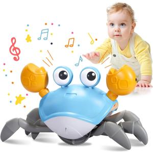 Crawling Crab Baby Toy - Tummy Time Toys-with Music and LED Light,Walking Crab Toy for 0-6 6-12 12-18 36 Months Walking Toddler Birthday Gift(Azure
