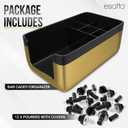 Esatto Professional Bar Products Premium Bar Caddy (Gold), Used to Easily Organize Bar Items and Workspace, With Additional 12 Pourers For Precision Pouring and 12 Pourer Covers