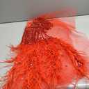 Zbroh Beautiful Ostrich fur decoration large full bodice applique pure handsewing rhinestones beads lace trim patches (Red)