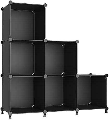 AWTATOS Cube Storage Organizer, Storage Cubes Shelves Bookshelf, 6 Cube Closet Organizers and Storage, DIY Stackable Plastic Clothes Organizer Shelving for Bedroom, Home, Black