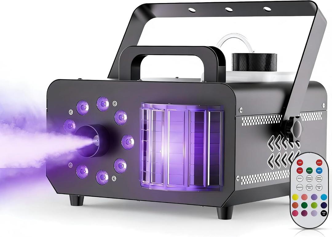 Fog Machine 1200W with 9 RGBW LED Lights, 1200W Professional Smoke Machine, 1L Tank, 3000CFM Output, 14 Colors for DJ Party Stage Wedding Halloween