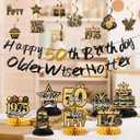 50th Birthday Decorations  Black and Gold Party Supplies with Banner, 9 Honeycomb Centerpieces, 12 Hanging Swirls, Happy 50th Birthday Decorations for Men and Gifts for Him