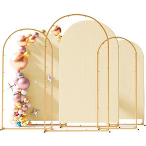 Set of 3 Metal Arch Backdrop Stand with Cover Set, (7.2FT, 6.6FT, 6FT Wedding Arch and Cover Set), Backdrop Arch for Party, Baby Shower, Birthday, and Graduation Ceremony