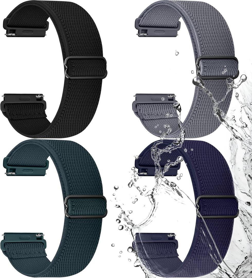 Fullmosa Water-resistant Quick Release Watch Bands 18mm 20mm 22mm Nylon Elastic Braided Watch Straps, Soft Adjustable Solo Loop Wristband for Garmin Samsung Galaxy Amazfit Women Men 20mm Black/Deep Grey/Dark Green/Midnight Blue