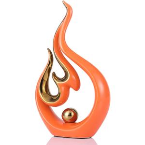 YUNSHID 11in Modern Abstract Flame Sculpture Ceramic Orange Gold Decor for Modern Home Decor Living Room Bedroom Office Decorations, Bookshelf Accents Desk Table Centerpiece, Ideal Gift (Orange-big)