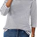 LilyCoco Womens 3/4 Length Sleeve Tops Striped Boatneck Shirt Breton French Cotton Tees Blue and White Small (White, S)