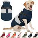 AOFITEE Dog Coat, Large Dog Jacket, Dogs Coat with Harness Built in, Reflective Waterproof Dogs Jackets Winter with Furry Collar, Warm Polar Fleece Pet Sweater Snowsuit for Doberman, Great Dane, XXL (Navy Blue)