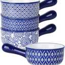 Selamica Ceramic Soup Crocks With Handles, 15 OZ French Onion Soup Bowls, Oven Safe Soup Bowls For Cereal, Stew, Chilli, Pot Pies, Baking, Microwave Dishwasher Safe, Set of 4, Vintage Blue