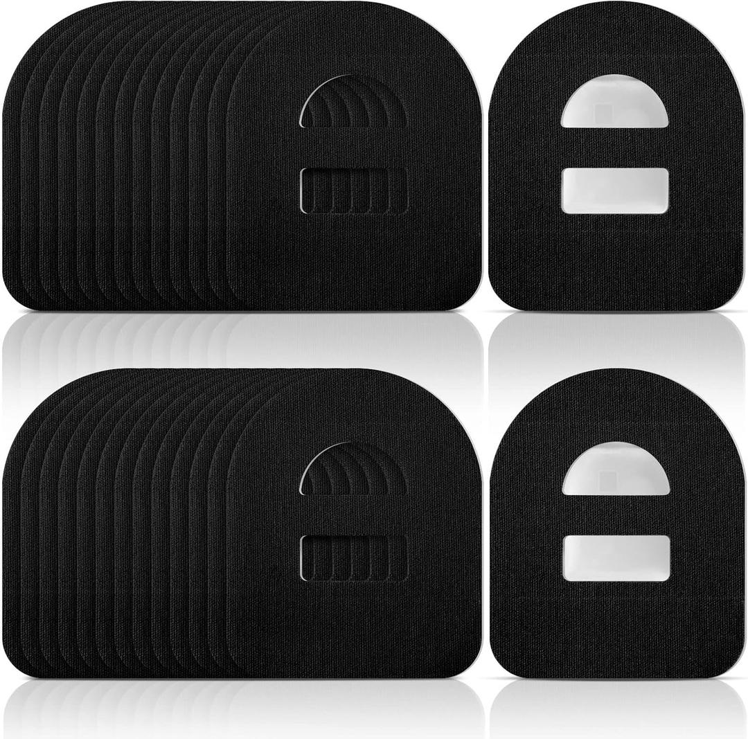 Nuanchu 50 Pieces Adhesive Patches Compatible with Omnipod 5 Shower Waterproof Pre-Cut Adhesive Overpatches with Strap Sweatproof Tape Continuous Glucose Monitor Protection, (Black)