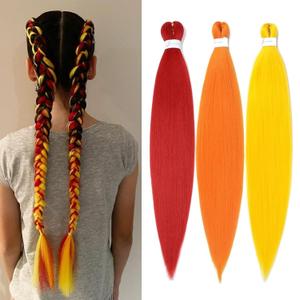 Pre Stretched Colorful Braiding Hair Extensions 3pack 26inch Red Orange Yellow Colored Synthetic Braid Hair for Braiding Box Braids Yaki Knotless Prestretched Braiding Hair