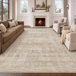 Beauoop 9x12 Washable Beige Neutral Vintage Large Area Rug for Living Room